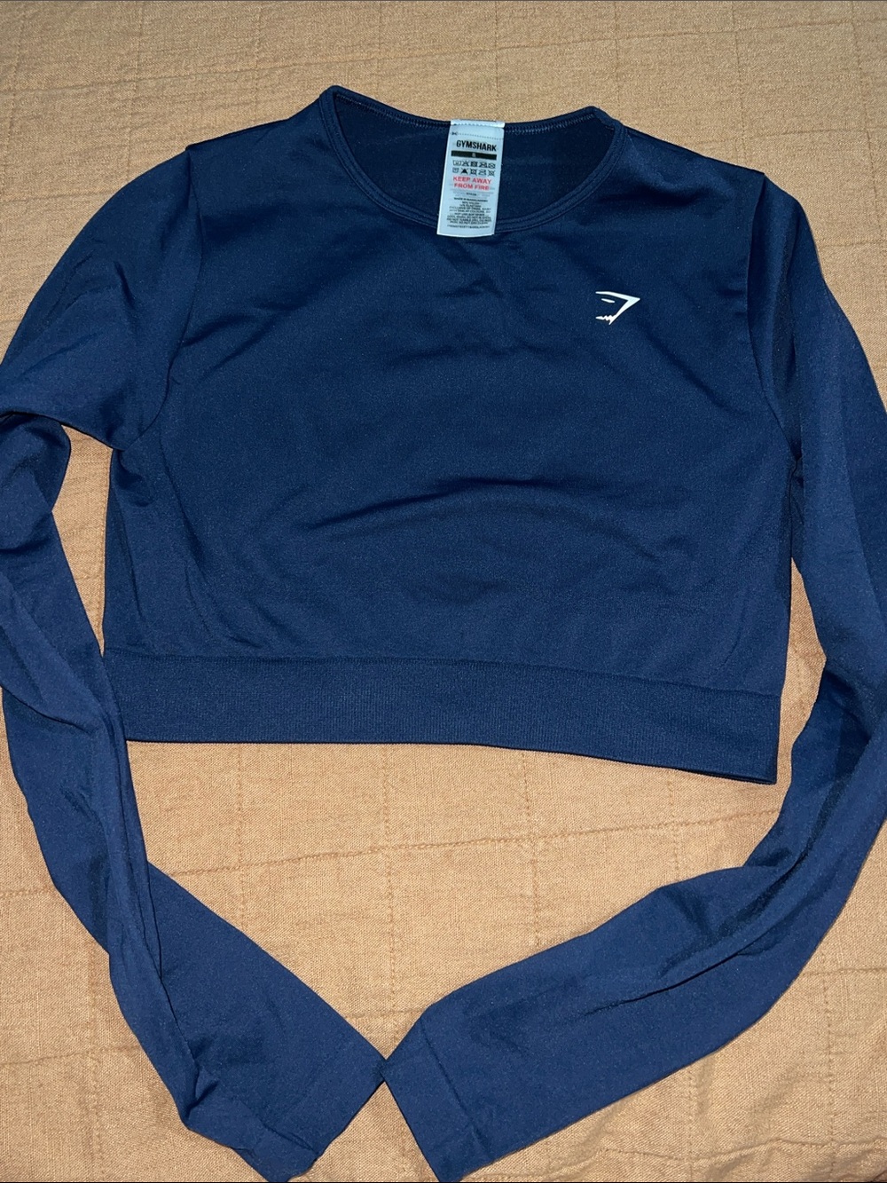 Gymshark Navy Long-Sleeve Cropped Performance Top